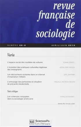 Couverture du produit · REVUE FRANCAISE DE SOCIOLOGIE 56 T2