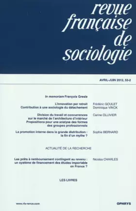 Couverture du produit · Revue française de sociologie, N° 53-2 Avril-juin 2 :