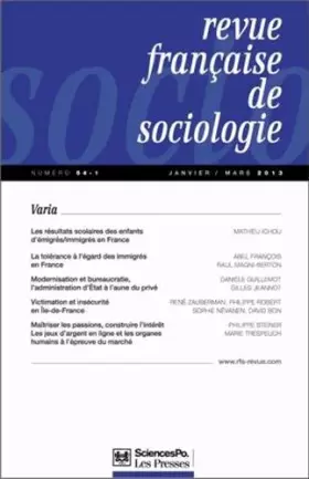 Couverture du produit · Revue française de sociologie, N° 54-1, Janvier-mar : Varia