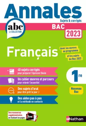 Couverture du produit · Annales ABC du BAC 2023 - Français 1re - Sujets et corrigés - Enseignement commun première - Epreuve finale Bac 2023