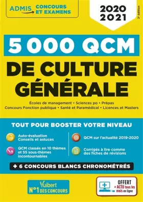 Couverture du produit · 5000 QCM de culture générale + Actu en ligne mois par mois: Concours et examens 2020-2021