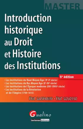 Couverture du produit · Master - Introduction historique au droit et histoire des institutions, 5ème édition