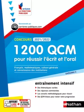 Couverture du produit · 1 200 QCM pour réussir l'écrit et l'oral 2021-2022 - N° 5 (Intégrer fonct publique) - 2021