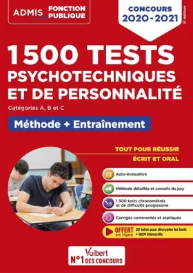 Couverture du produit · 1500 tests psychotechniques et de personnalité - Méthode et entraînement intensif: Concours 2020-2021 - Catégories A, B et C