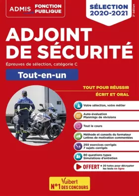 Couverture du produit · Adjoint de sécurité - Catégorie C - Tout-en-un: Epreuves de sélection 2020-2021 - 20 tutos offerts