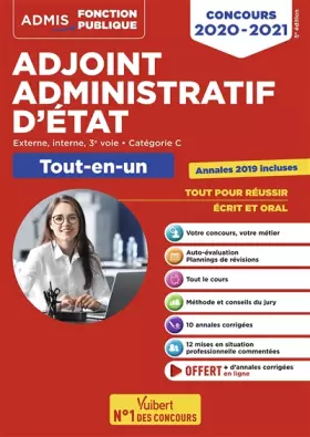 Couverture du produit · Concours Adjoint administratif d'État - Catégorie C - Tout-en-un - Annales 2019 incluses: Concours 2020-2021