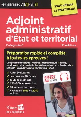 Couverture du produit · Concours Adjoint administratif d'Etat et territorial - Préparation rapide et complète à toutes les épreuves !: Concours 2020-20