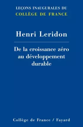 Couverture du produit · De la croissance zéro au développement durable