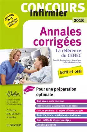 Couverture du produit · Concours Infirmier 2018 Annales corrigées: Ecrit et Oral - La référence du CEFIEC