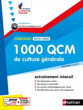 Couverture du produit · 1000 QCM de culture générale - Catégorie A, B et C - Intégrer la fonction publique - 2019/2020
