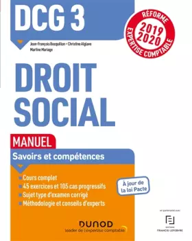 Couverture du produit · DCG 3 Droit social - Manuel - Réforme 2019-2020: Réforme Expertise comptable 2019-2020 (2019-2020)