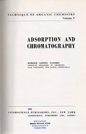 Couverture du produit · Adsorption and Chromatography (Techniques of Organic Chemistry S.)