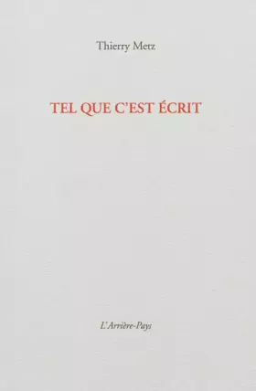 Couverture du produit · Tel que c'est écrit