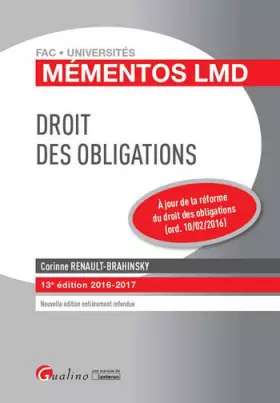 Couverture du produit · Mémentos LMD - Droit des obligations 2016-2017