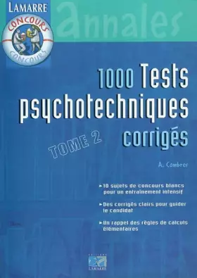 Couverture du produit · 1000 tests psychotechniques corrigés : Tome 2