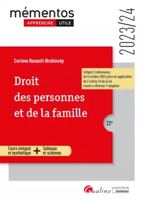 Couverture du produit · Droit des personnes et de la famille: Cours intégral et synthétique - Outils pédagogiques - Intègre l'ordonnance du 5 octobre 2