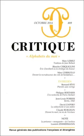 Couverture du produit · REVUE CRITIQUE 809