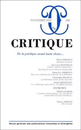 Couverture du produit · CRITIQUE 858: DE LA POETIQUE AVANT TOUTE CHOSE