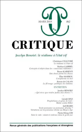 Couverture du produit · Critique 862: Jocelyn Benoist : le réalisme a l'état vif