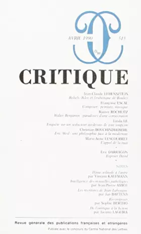 Couverture du produit · Revue Critique, numéro 515