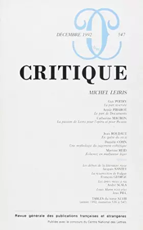 Couverture du produit · Revue Critique, numéro 547. Michel Leiris