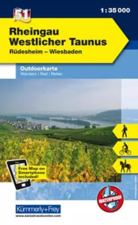 Couverture du produit · Rheingau, Westlicher Taunus, rüdesheim, Wiesbaden: Nr. 51, Outdoorkarte Deutschland, 1:35 000, Mit kostenlosem Download für Sma
