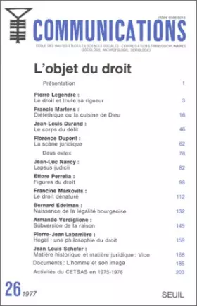 Couverture du produit · Communications, n° 26, L'Objet du droit