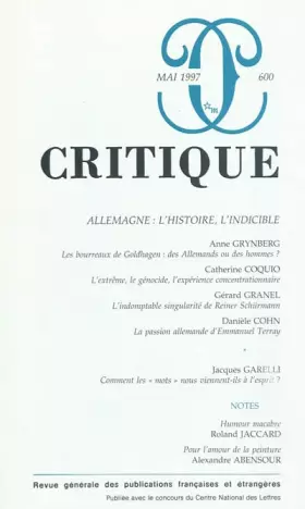 Couverture du produit · Revue Critique, numéro 600 : Allemagne : L'Histoire, l'indicible