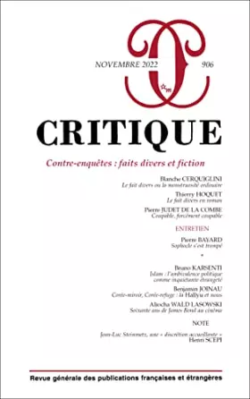 Couverture du produit · Critique 906 : Contre-enquêtes : faits divers et fiction: Novembre 2022