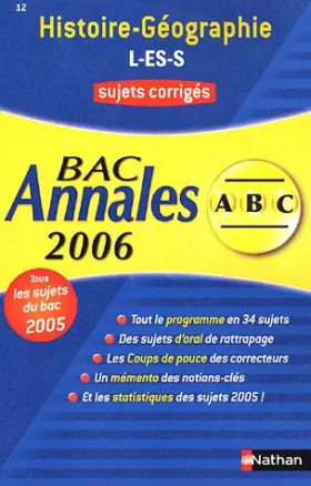 Couverture du produit · Histoire Géographie L, ES, S : Annales Bac sujets corrigés