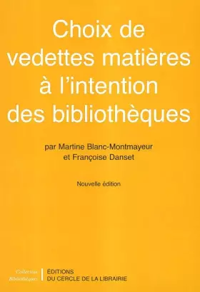 Couverture du produit · Choix de vedettes matières à l'intention des bibliothèques