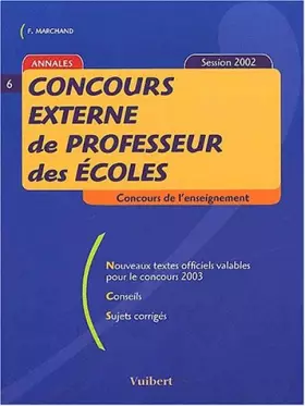 Couverture du produit · Concours externe de professeur des écoles. Session 2002