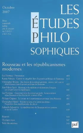Couverture du produit · Etudes philosophiques, N° 4 : Rousseau et les républicains modernes