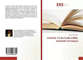Couverture du produit · L'Article 13 du Code CIMA: Contexte et Enjeux (French Edition)