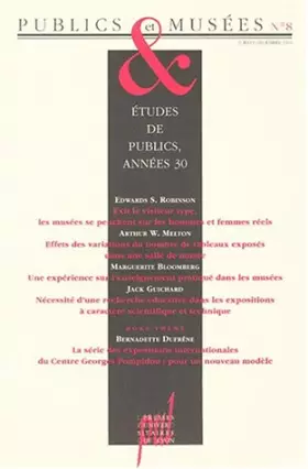 Couverture du produit · PUBLICS ET MUSEES REVUE N8. ETUDES DE PUBLICS, ANNEES 30