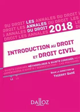 Couverture du produit · Introduction au droit et droit civil 2018. Méthodologie & sujets corrigés: Méthodologie & sujets corrigés