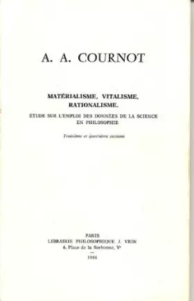 Couverture du produit · Matérialisme, vitalisme, rationalisme