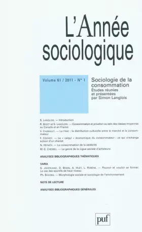 Couverture du produit · Année sociologique 2011 - Vol. 61 - N° 1