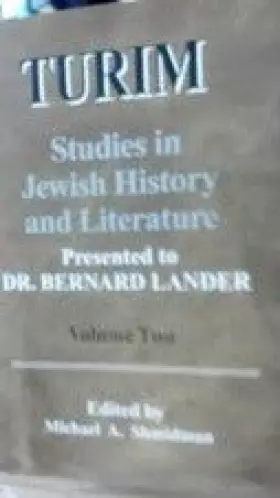 Couverture du produit · Turim: Studies in Jewish History and Literature, Presented to Dr. Bernard Lander (English and Hebrew Edition)
