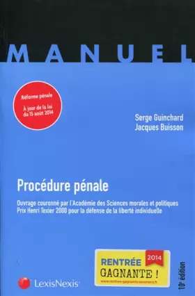 Couverture du produit · Procédure pénale: Réforme pénale à jour de la loi du 15 août 2014.