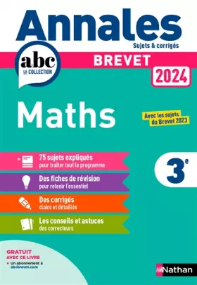 Couverture du produit · Annales ABC du Brevet 2024 - Maths 3e - Sujets et corrigés + fiches de révisions