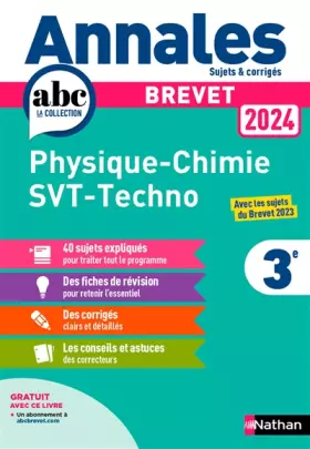 Couverture du produit · Annales Brevet Physique Chimie - SVT - Techno 2024 - Corrigé