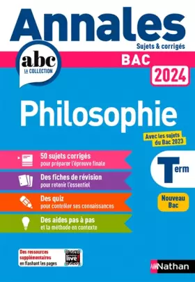 Couverture du produit · Annales ABC du BAC 2024 - Philosophie Tle - Sujets et corrigés - Enseignement commun Terminale - Epreuve finale Bac 2024