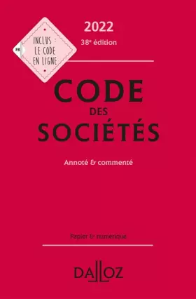 Couverture du produit · Code des sociétés 2022 38ed - Annoté et commenté