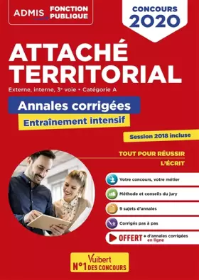 Couverture du produit · Concours Attaché territorial - Catégorie A - Annales corrigées: Entraînement intensif - Concours externe, interne et 3e voie -