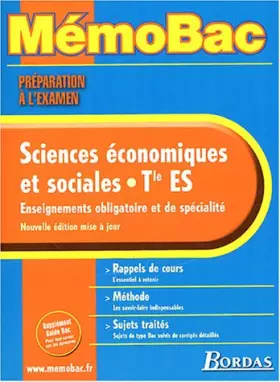 Couverture du produit · MEMO PREPA EXAM SES TERM ES (Ancienne Edition)