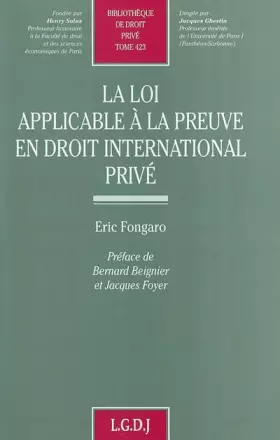 Couverture du produit · la loi applicable a la preuve en droit international prive