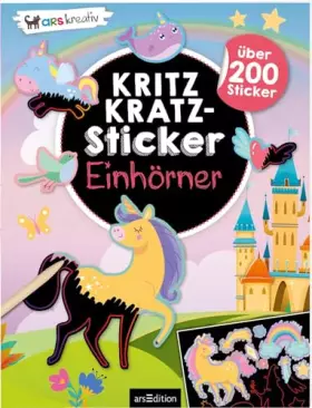 Couverture du produit · Kritzkratz-Sticker – Einhörner: Über 200 Sticker | Stickerheft mit Kratzelstickern und Holzstift