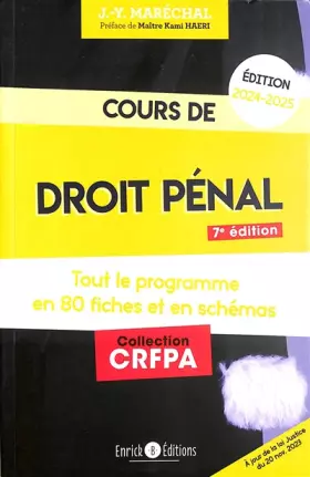 Couverture du produit · Cours de droit pénal 2024-2025: Tout le programme en 80 fiches et en schémas