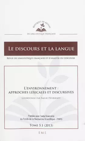Couverture du produit · L'environnement : approches lexicales et discursives